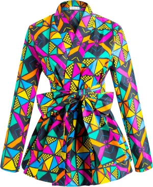 SHENBOLEN Women African Traditional Batik Print Long Sleeve Shirt Dashiki Casual Cotton Shirt