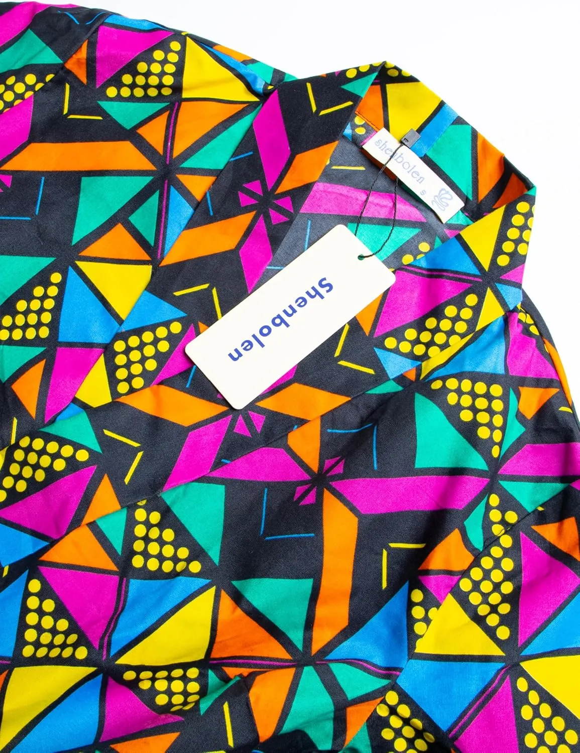 SHENBOLEN Women African Traditional Batik Print Long Sleeve Shirt Dashiki Casual Cotton Shirt