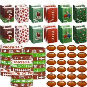 ShinyRelief 72 Pcs Football Party Favors Set Includes 24 Paper Gift Bags 24 Silicone Wristbands 24 Mini Sports Stress Balls Goodie Bag Fillers Gifts for Sports Themed Birthday Party Supplies