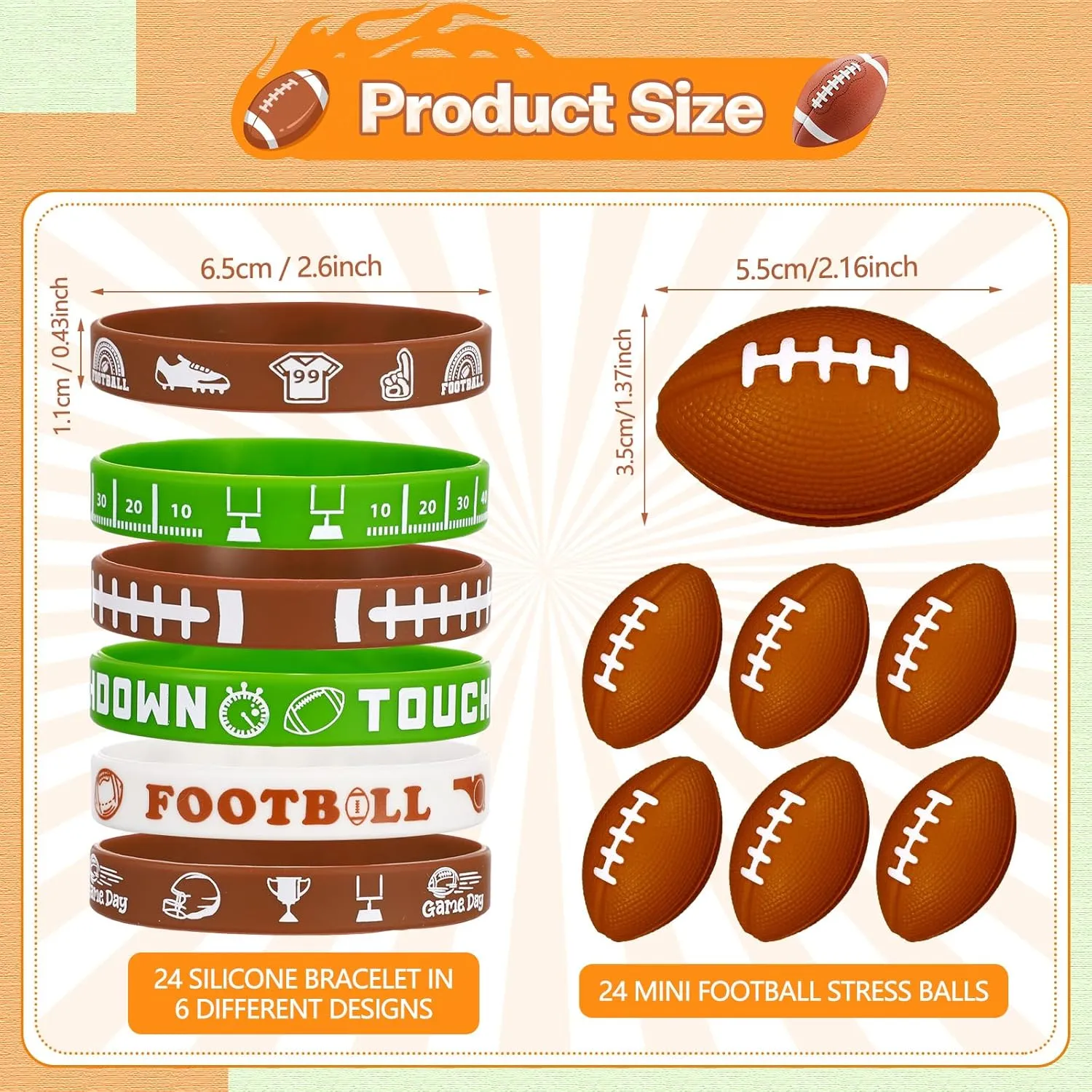 ShinyRelief 72 Pcs Football Party Favors Set Includes 24 Paper Gift Bags 24 Silicone Wristbands 24 Mini Sports Stress Balls Goodie Bag Fillers Gifts for Sports Themed Birthday Party Supplies