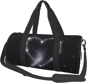 Shooting Star Heart Printed Sports Gym Bag for Men Women Foldable Duffel Bag Carry On Weekender Bag for Travel Sports