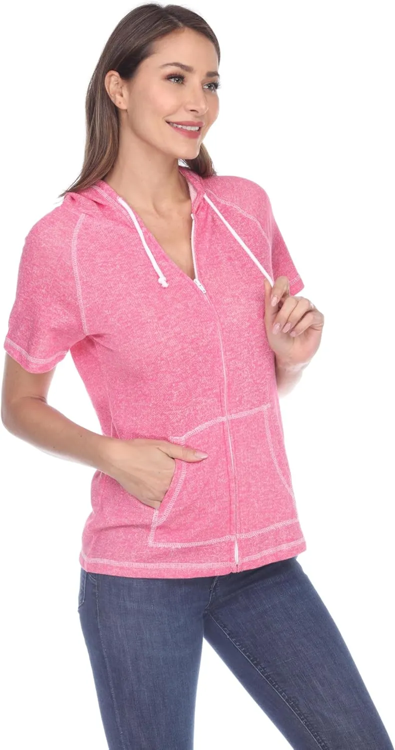 Short Sleeve Zip Hoodie Women Cotton Blend Hoodie Zip Up Pocket Short Sleeve Jacket，Comfortable for Everyday Wear