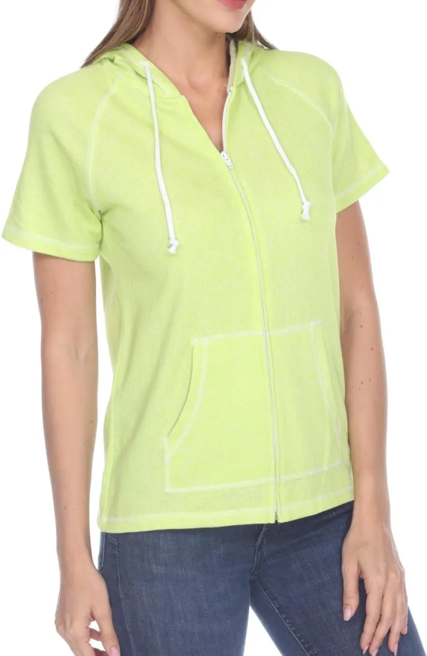 Short Sleeve Zip Hoodie Women Cotton Blend Hoodie Zip Up Pocket Short Sleeve Jacket，Comfortable for Everyday Wear