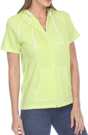 Short Sleeve Zip Hoodie Women Cotton Blend Hoodie Zip Up Pocket Short Sleeve Jacket，Comfortable for Everyday Wear