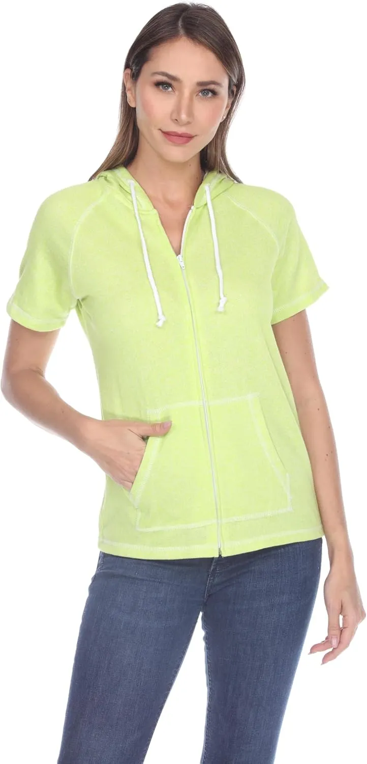 Short Sleeve Zip Hoodie Women Cotton Blend Hoodie Zip Up Pocket Short Sleeve Jacket，Comfortable for Everyday Wear