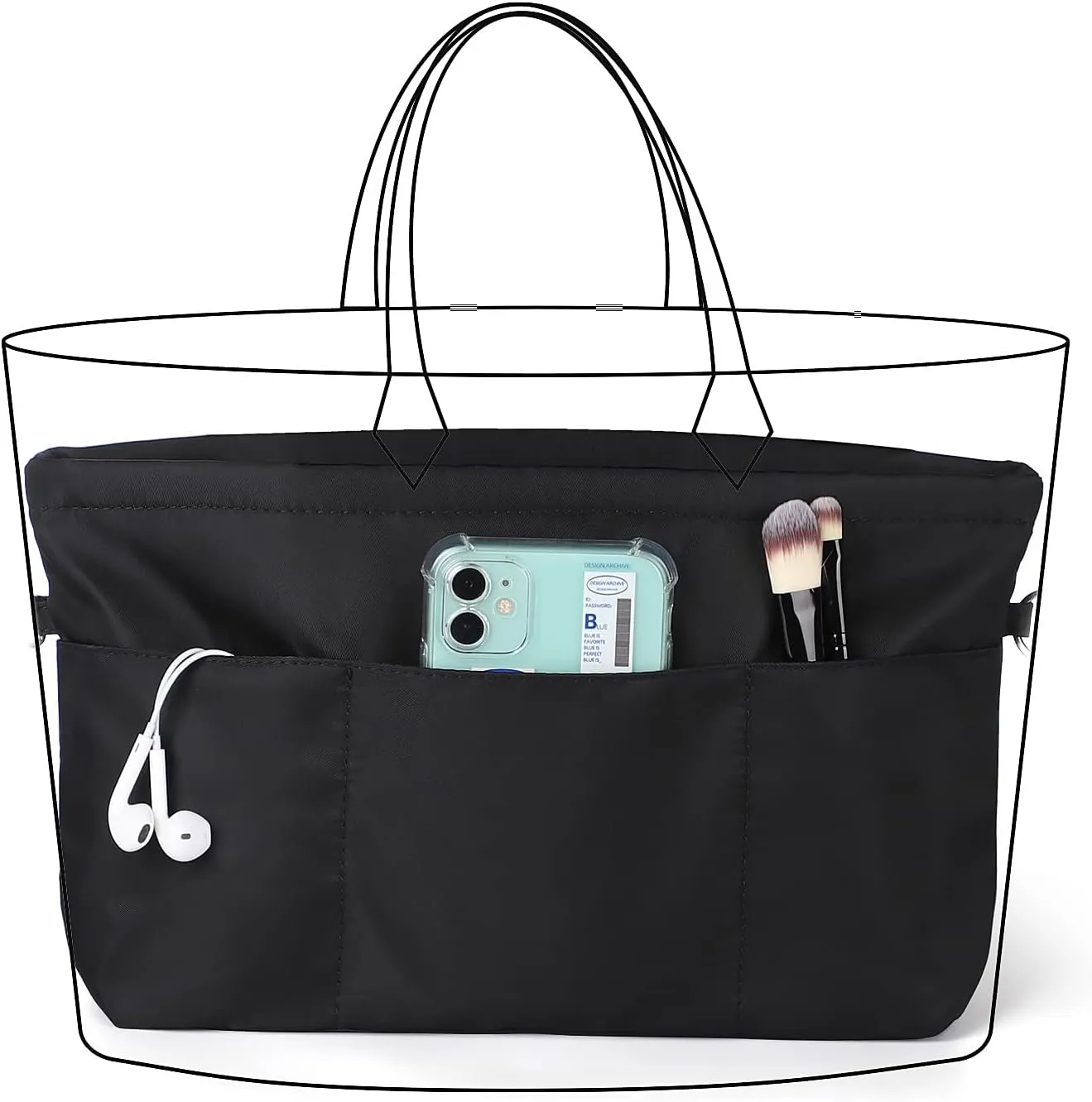 Sightor Nylon Handbag Organizer Insert - Purse Tote Shaper in Bag (Black, Large)