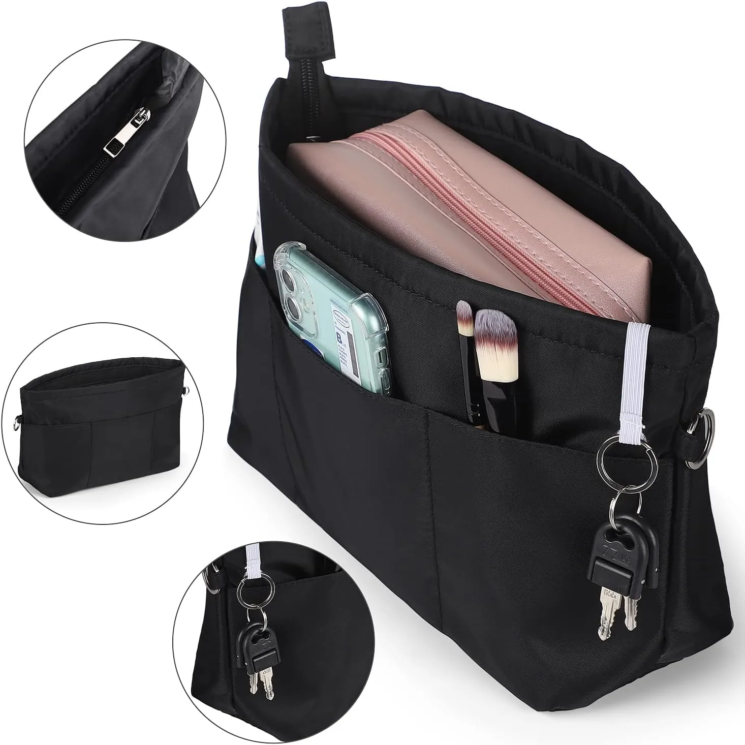 Sightor Nylon Handbag Organizer Insert - Purse Tote Shaper in Bag (Black, Large)