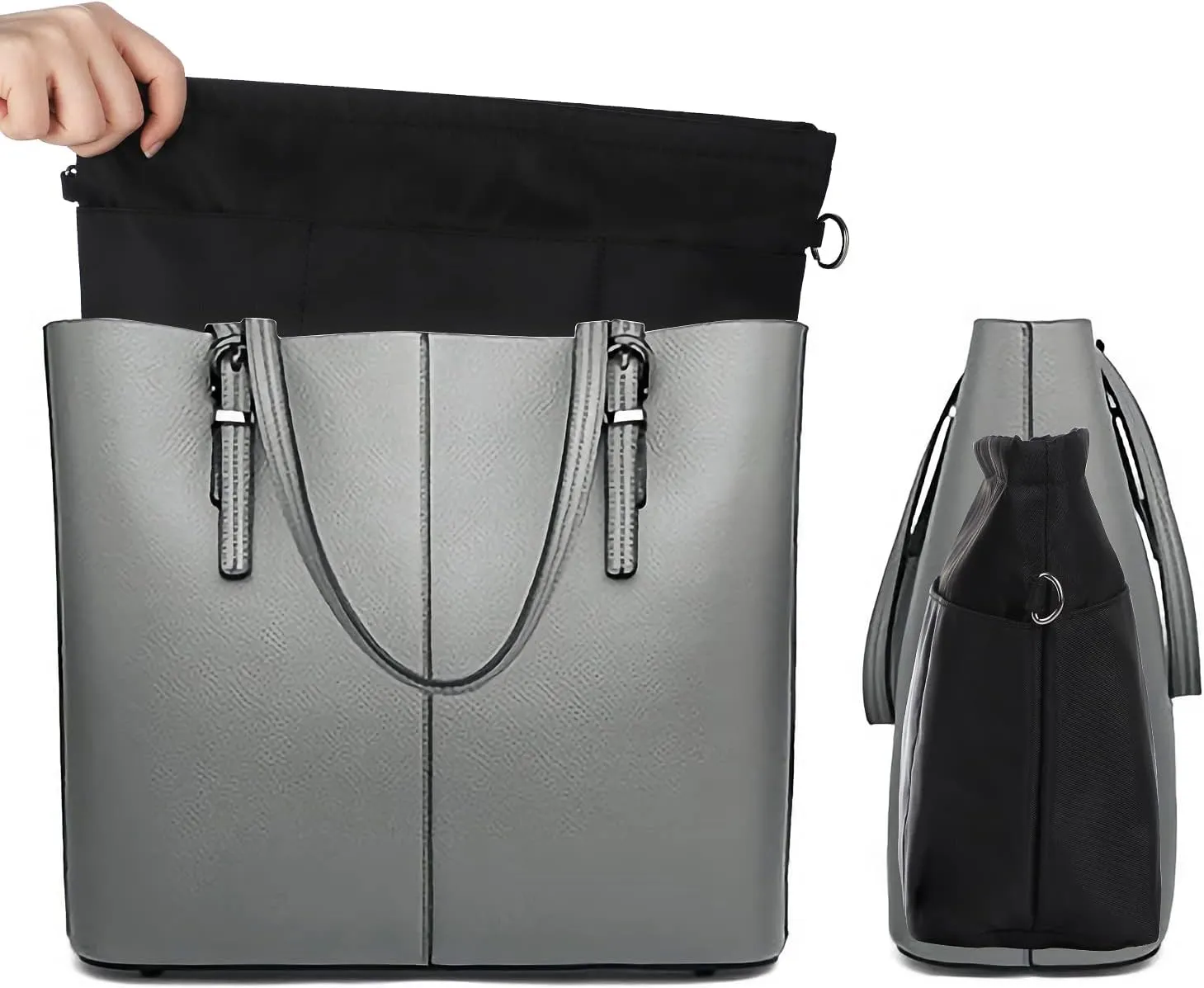 Sightor Nylon Handbag Organizer Insert - Purse Tote Shaper in Bag (Black, Large)