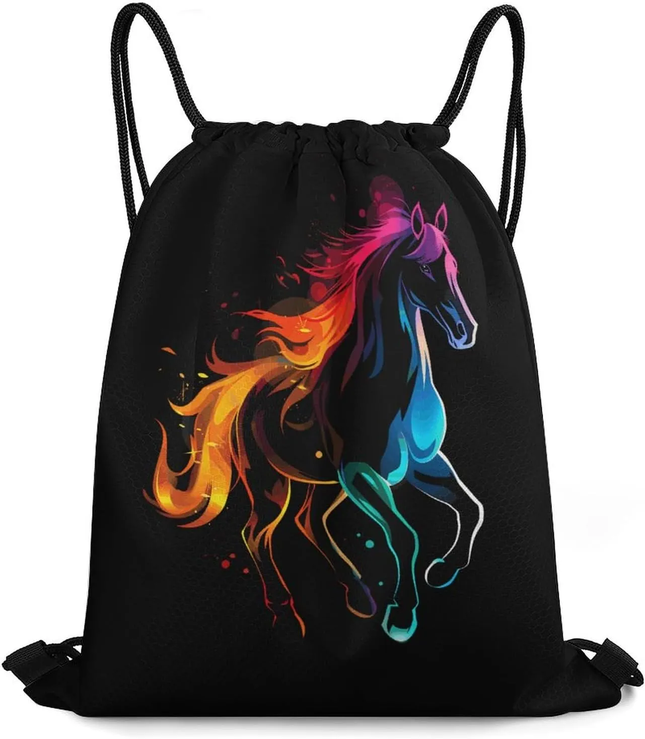 Silhouette Rainbow Horse Travel Drawstring Bag Waterproof String Backpack Gym Sackpack Sport Bag