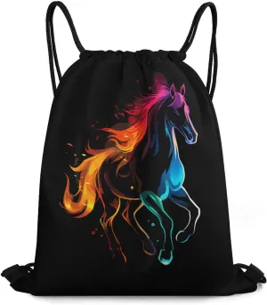 Silhouette Rainbow Horse Travel Drawstring Bag Waterproof String Backpack Gym Sackpack Sport Bag