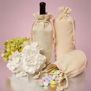Single Bottle Natural Cotton Muslin Wine Bags with Drawstrings Closure - By Piece