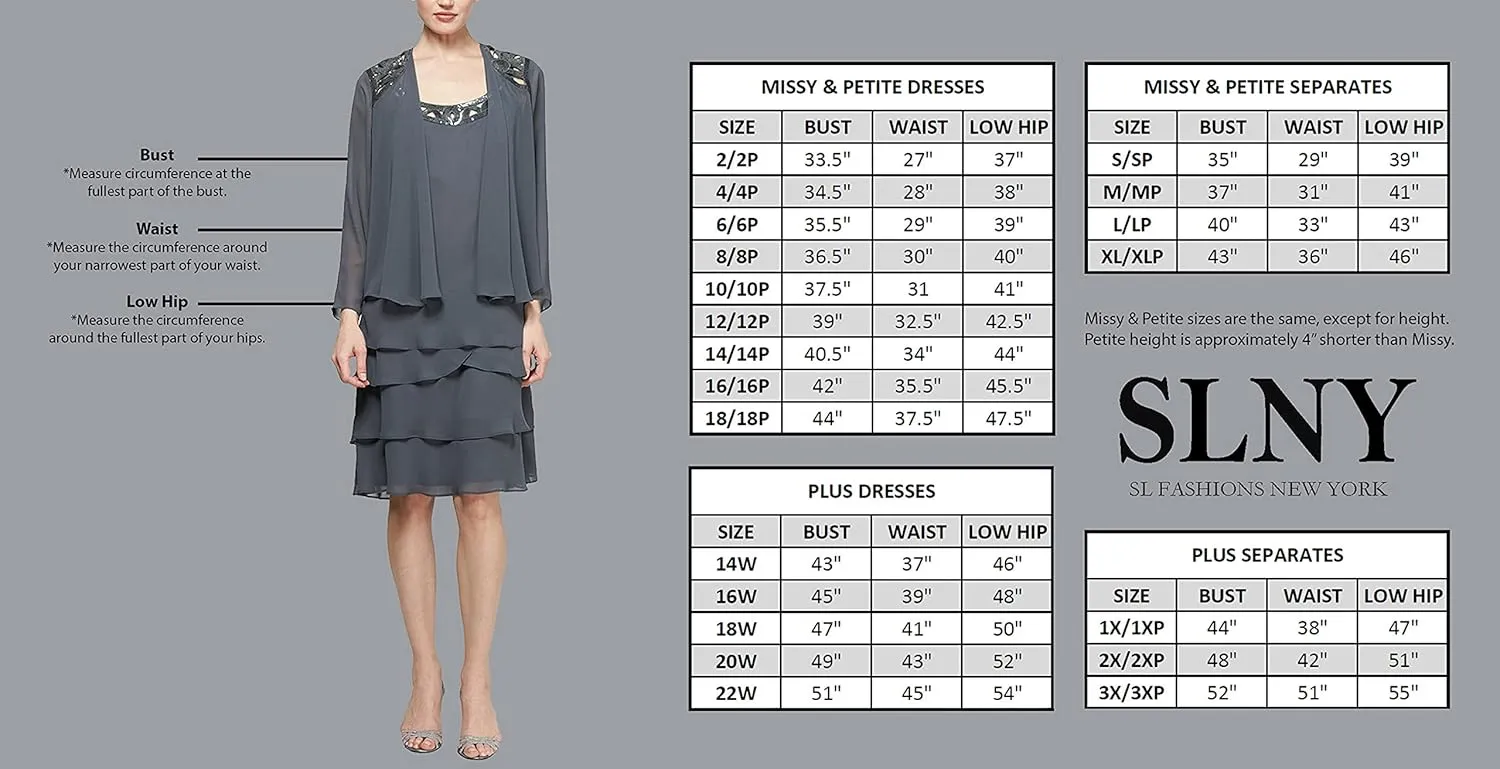 S.L. Fashions Women's Chiffon Tier Jacket Dress with Bead Neck