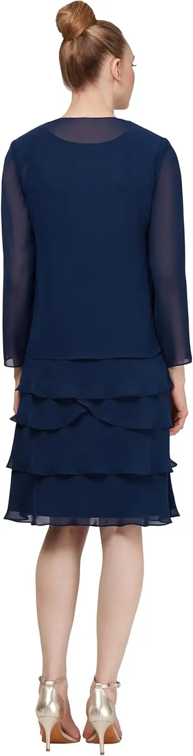 S.L. Fashions Women's Embellished Tiered Jacket Dress (Petite and Regular)