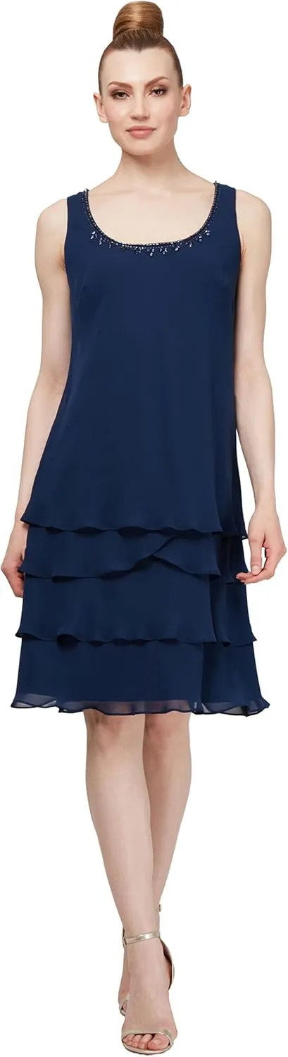S.L. Fashions Women's Embellished Tiered Jacket Dress (Petite and Regular)