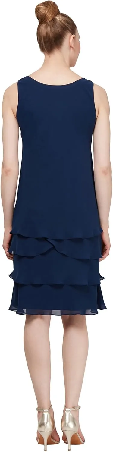 S.L. Fashions Women's Embellished Tiered Jacket Dress (Petite and Regular)