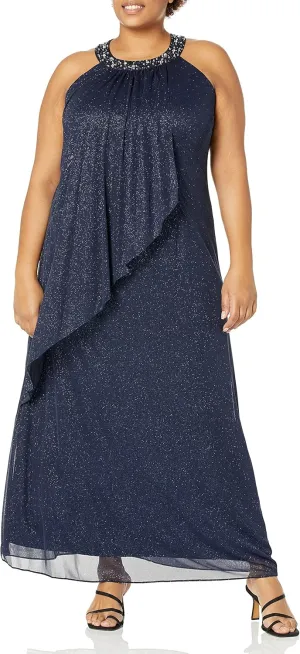 S.L. Fashions Women's Long Jewel Neck Halter Dress
