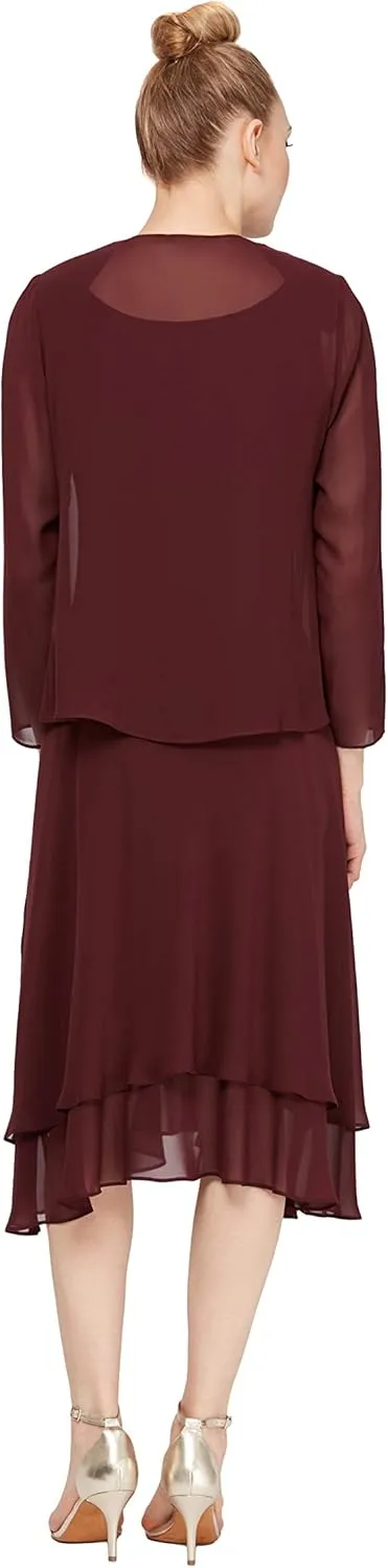S.L. Fashions Women's Mother of the Bride Dress w/ Embellished Neckline & Shoulder, Wedding Guest (Petite and Regular Sizes)