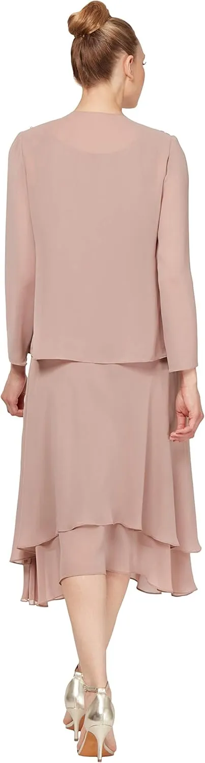 S.L. Fashions Women's Mother of the Bride Dress w/ Embellished Neckline & Shoulder, Wedding Guest (Petite and Regular Sizes)