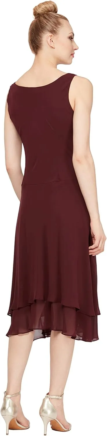 S.L. Fashions Women's Mother of the Bride Dress w/ Embellished Neckline & Shoulder, Wedding Guest (Petite and Regular Sizes)