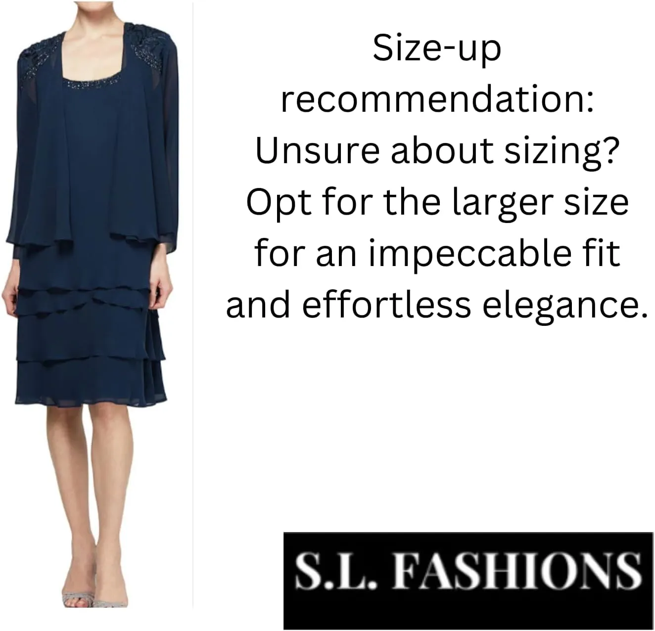 S.L. Fashions Women's Mother of the Bride Dress w/ Embellished Neckline & Shoulder, Wedding Guest (Petite and Regular Sizes)
