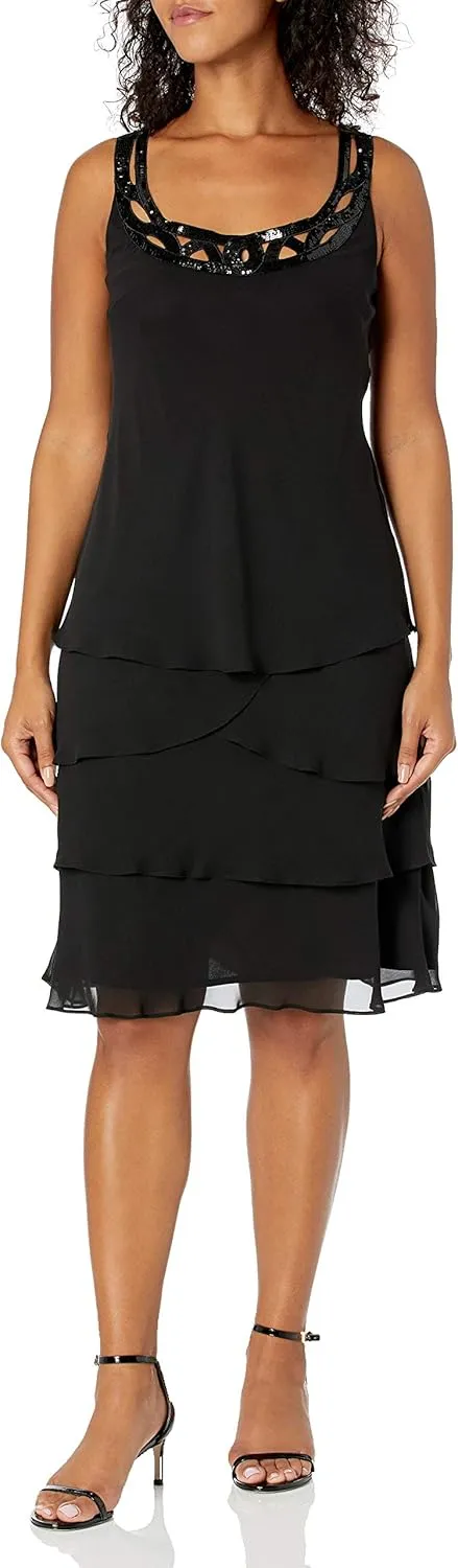 S.L. Fashions Women's Mother of The Bride Jacket Dress with Sequined Cut Out Shoulder (Petite and Regular Sizes)
