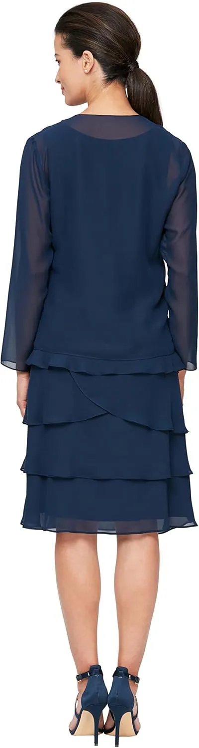 S.L. Fashions Women's Mother of The Bride Jacket Dress with Sequined Cut Out Shoulder (Petite and Regular Sizes)