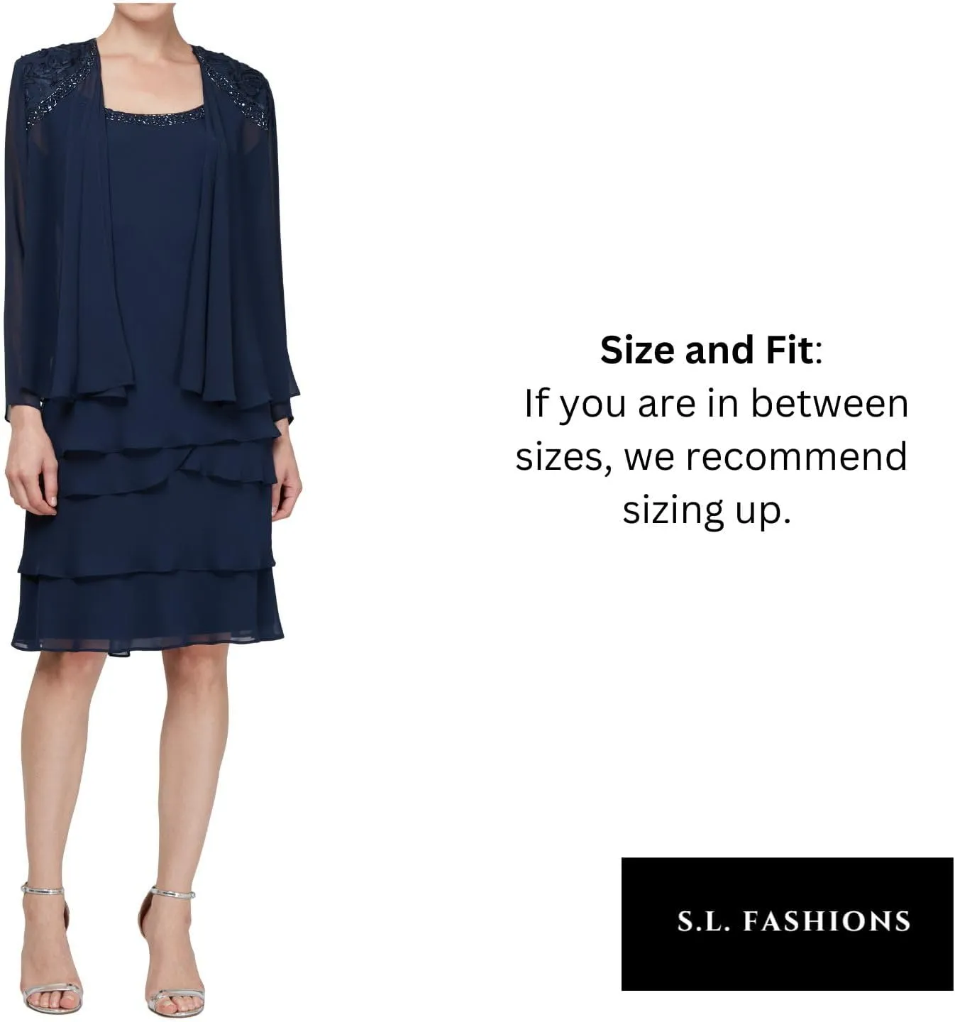 S.L. Fashions Women's Mother of The Bride Jacket Dress with Sequined Cut Out Shoulder (Petite and Regular Sizes)