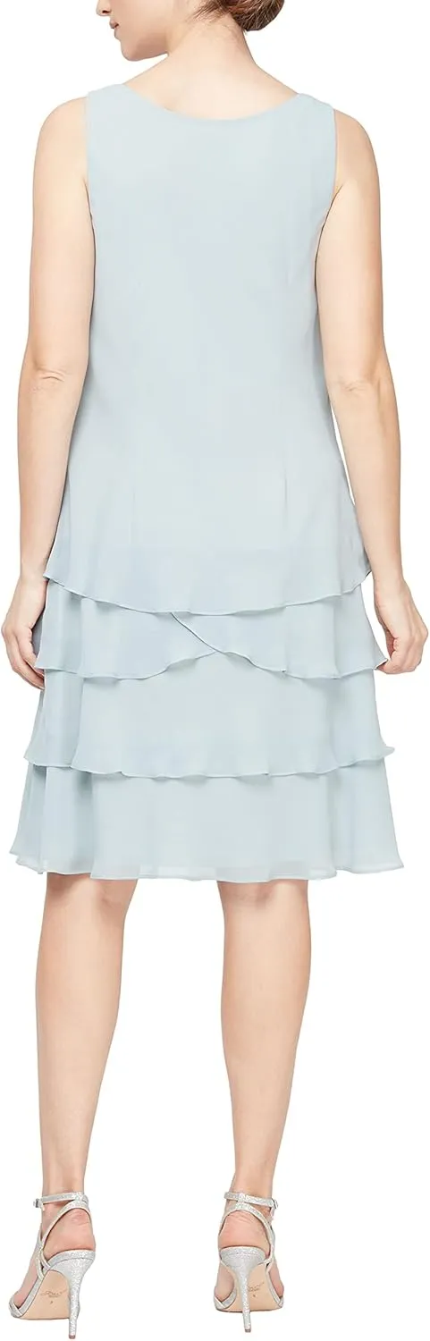 S.L. Fashions Women's Mother of The Bride Tiered Jacket Dress with Shoulder Embellishment (Petite and Regular Sizes)