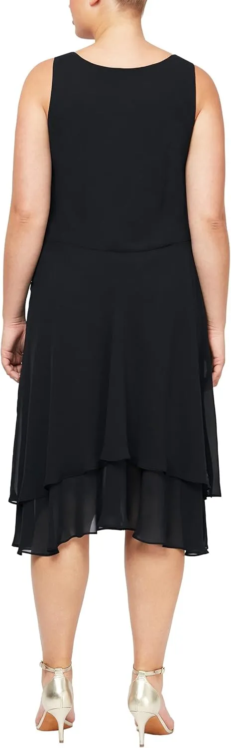 S.L. Fashions Women's Plus Size Embellished Tiered Mother of The Bride Gown with Jacket, Wedding Guest, Formal Event Dress