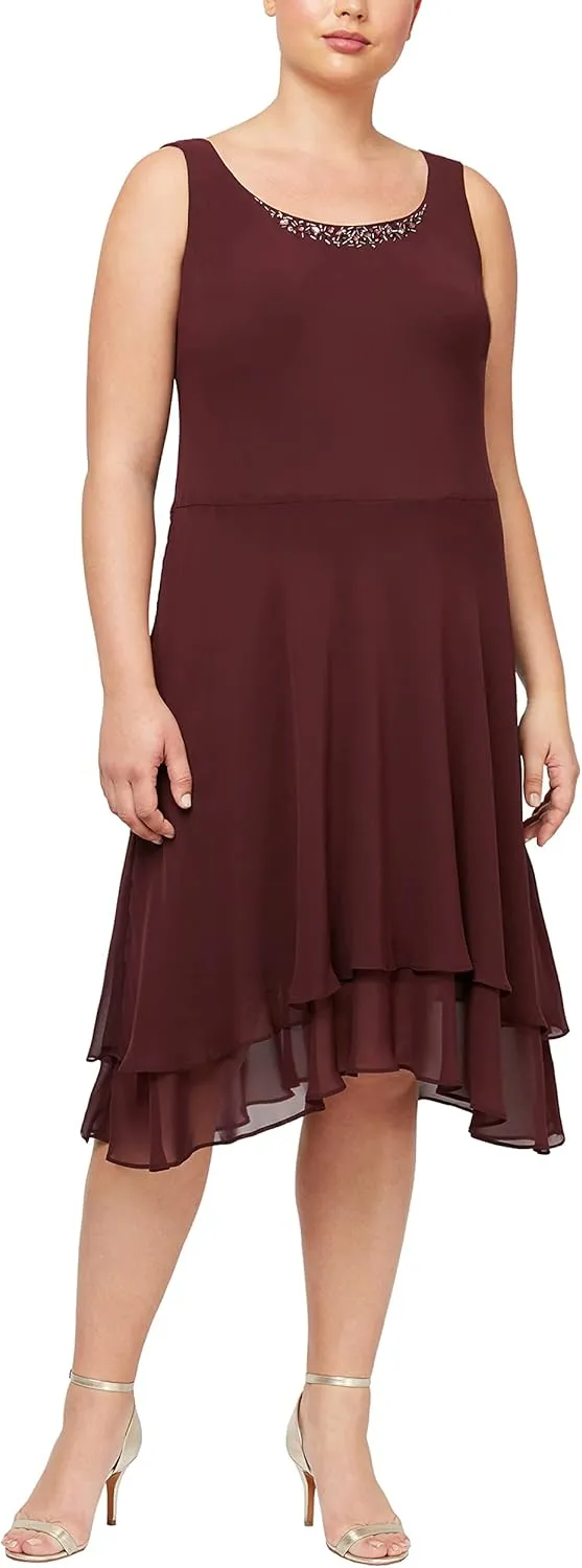 S.L. Fashions Women's Plus Size Embellished Tiered Mother of The Bride Gown with Jacket, Wedding Guest, Formal Event Dress