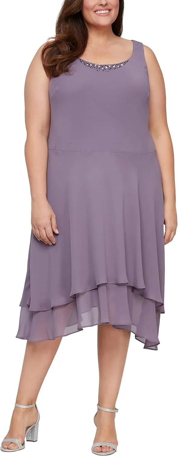 S.L. Fashions Women's Plus Size Embellished Tiered Mother of The Bride Gown with Jacket, Wedding Guest, Formal Event Dress