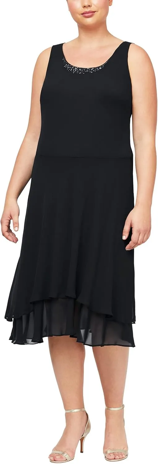 S.L. Fashions Women's Plus Size Embellished Tiered Mother of The Bride Gown with Jacket, Wedding Guest, Formal Event Dress