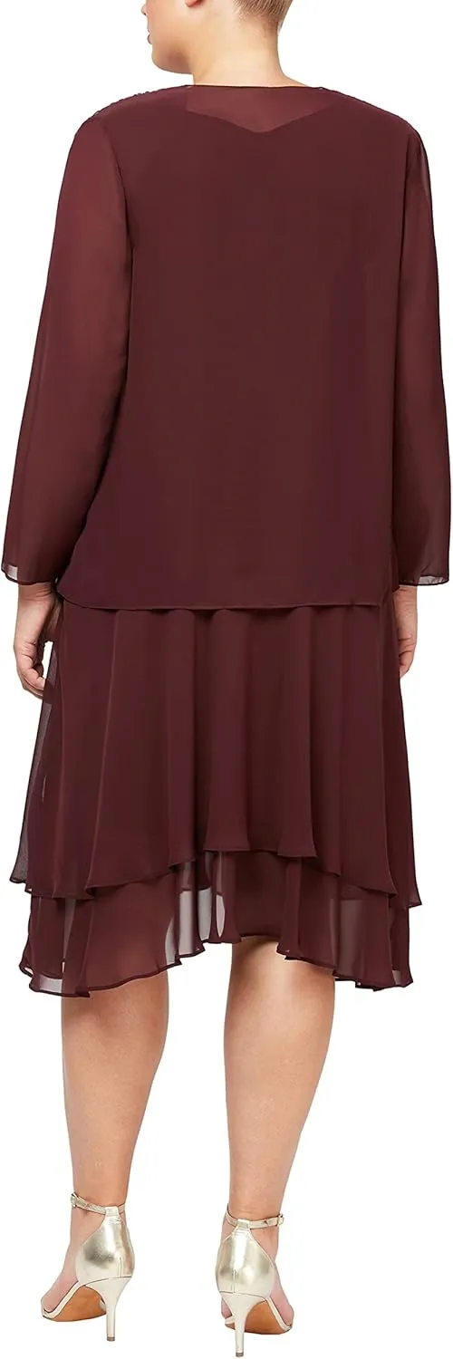 S.L. Fashions Women's Plus Size Embellished Tiered Mother of The Bride Gown with Jacket, Wedding Guest, Formal Event Dress