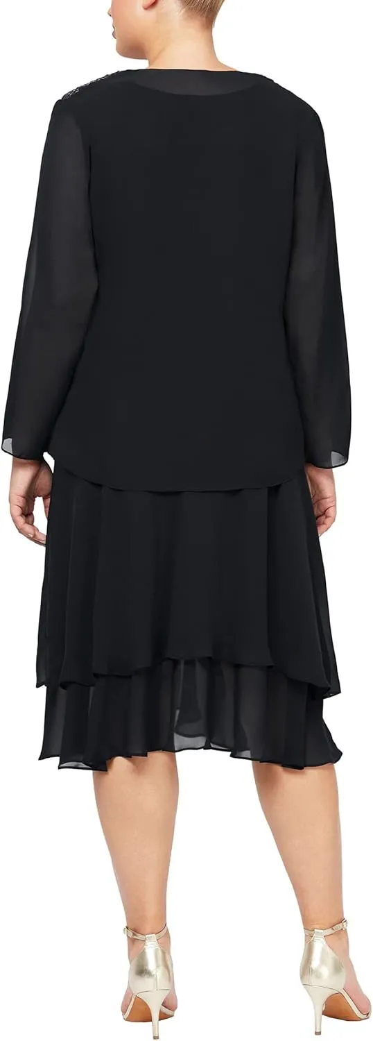 S.L. Fashions Women's Plus Size Embellished Tiered Mother of The Bride Gown with Jacket, Wedding Guest, Formal Event Dress