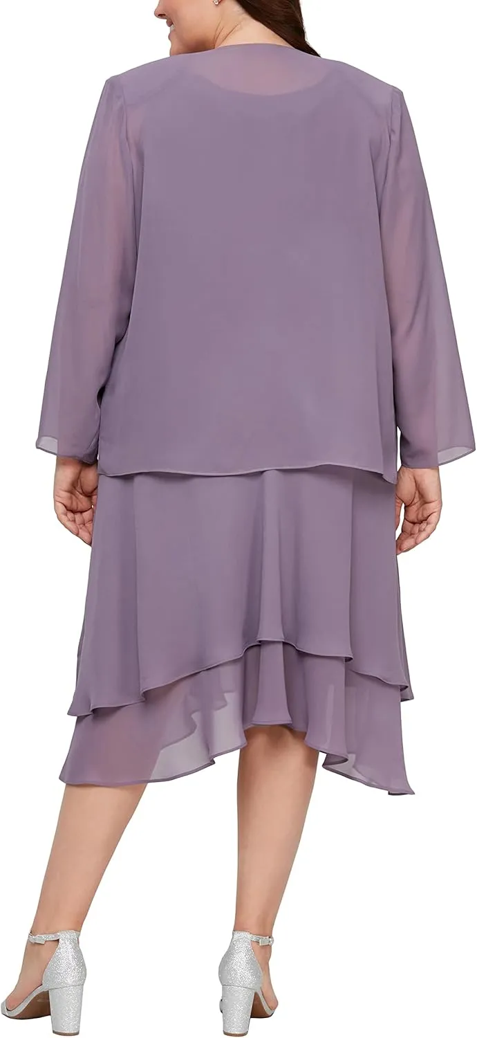 S.L. Fashions Women's Plus Size Embellished Tiered Mother of The Bride Gown with Jacket, Wedding Guest, Formal Event Dress