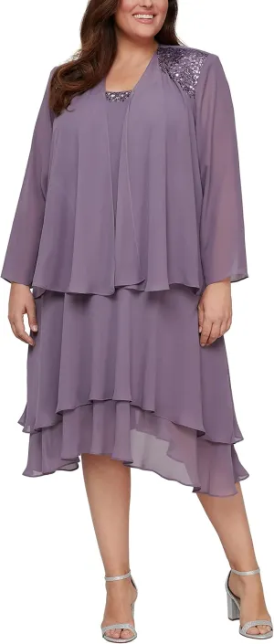 S.L. Fashions Women's Plus Size Embellished Tiered Mother of The Bride Gown with Jacket, Wedding Guest, Formal Event Dress