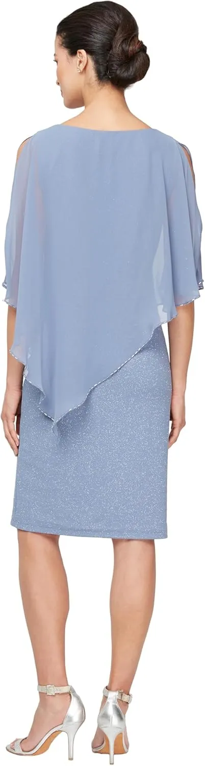 S.L. Fashions Women's Plus Size Short Sheath Dress with Embellished Overlay Capelet
