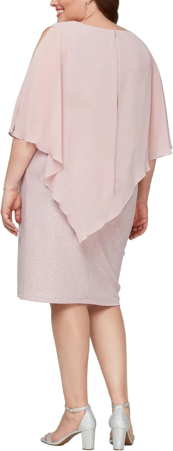 S.L. Fashions Women's Plus Size Short Sheath Dress with Embellished Overlay Capelet
