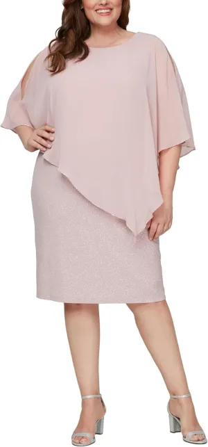 S.L. Fashions Women's Plus Size Short Sheath Dress with Embellished Overlay Capelet