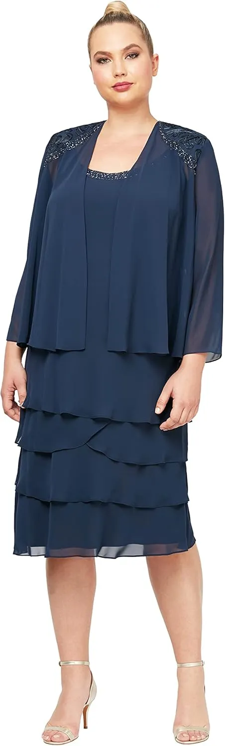 S.L. Fashions Women's Plus Size Two Piece Embellished Jacket Dress