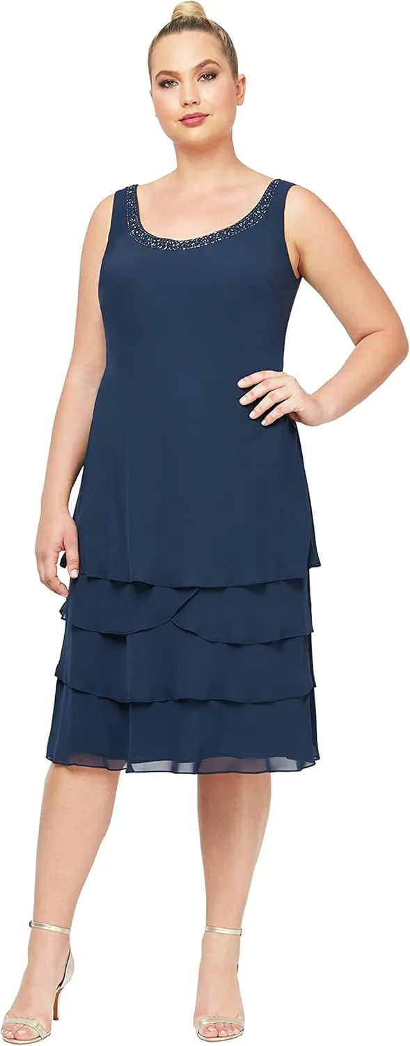 S.L. Fashions Women's Plus Size Two Piece Embellished Jacket Dress