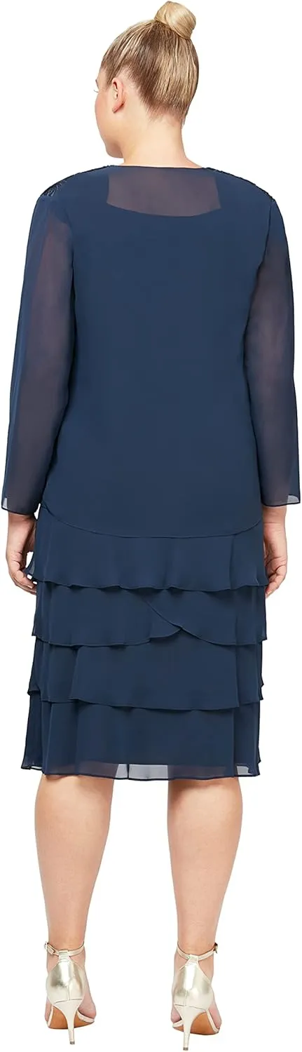 S.L. Fashions Women's Plus Size Two Piece Embellished Jacket Dress