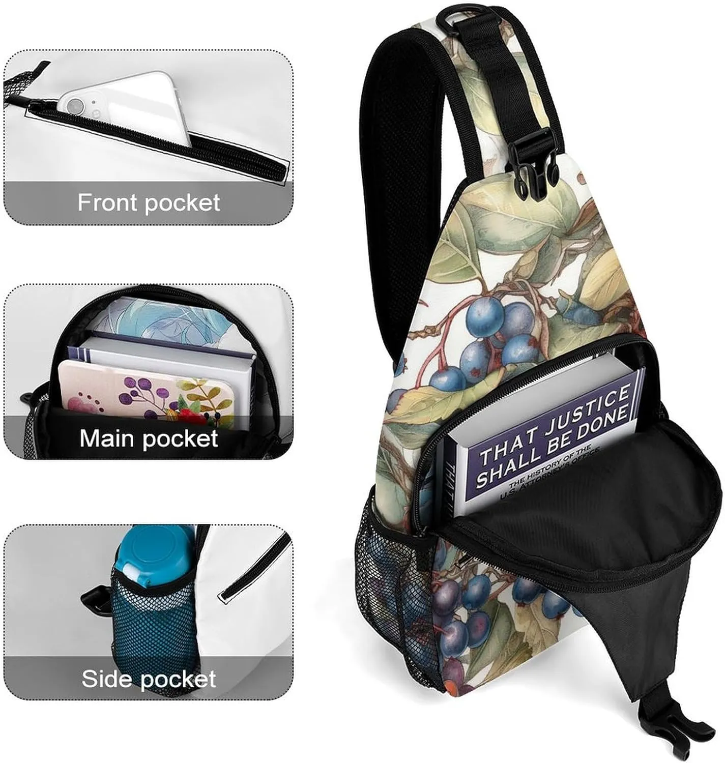 Sling Bag for Women Men Chest Bag Berries on Tree Daypack Fanny Pack Cross Body Bag for Traveling