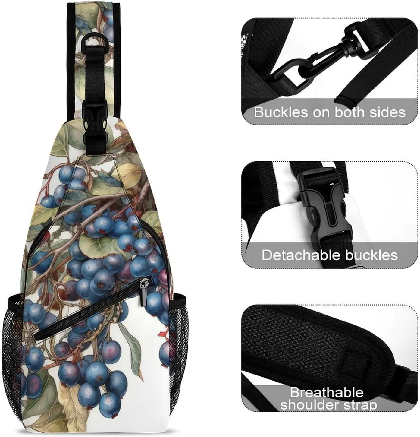Sling Bag for Women Men Chest Bag Berries on Tree Daypack Fanny Pack Cross Body Bag for Traveling