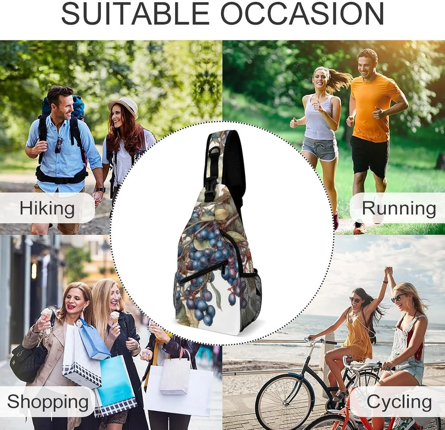 Sling Bag for Women Men Chest Bag Berries on Tree Daypack Fanny Pack Cross Body Bag for Traveling