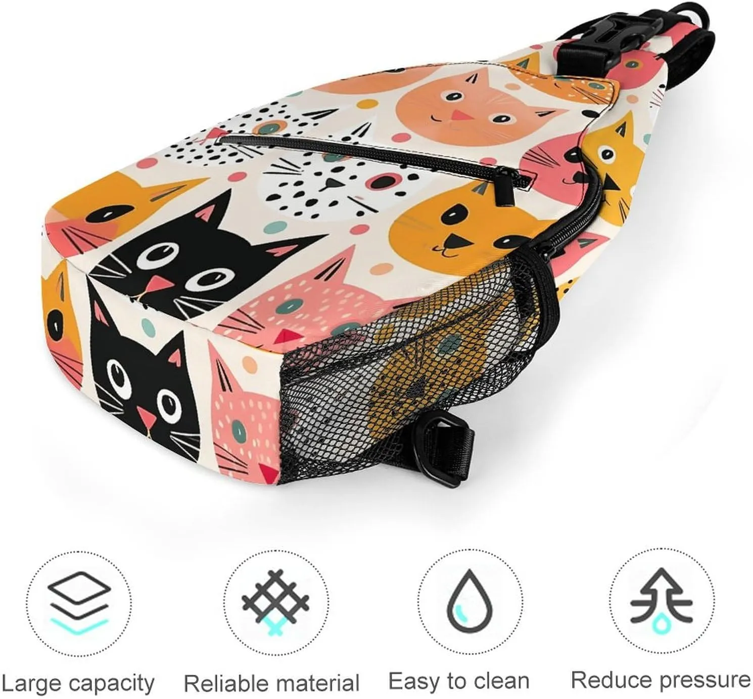 Sling Bag for Women Men Chest Bag Cat Facial Expressions Daypack Fanny Pack Cross Body Bag for Traveling