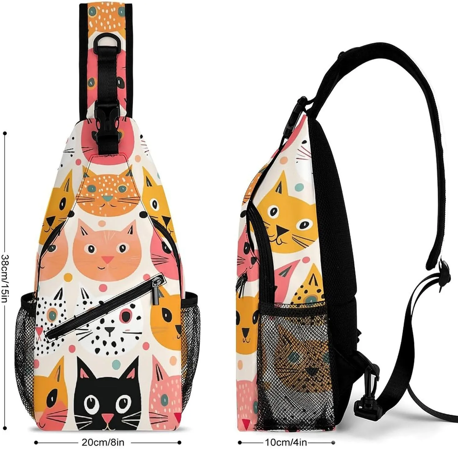 Sling Bag for Women Men Chest Bag Cat Facial Expressions Daypack Fanny Pack Cross Body Bag for Traveling
