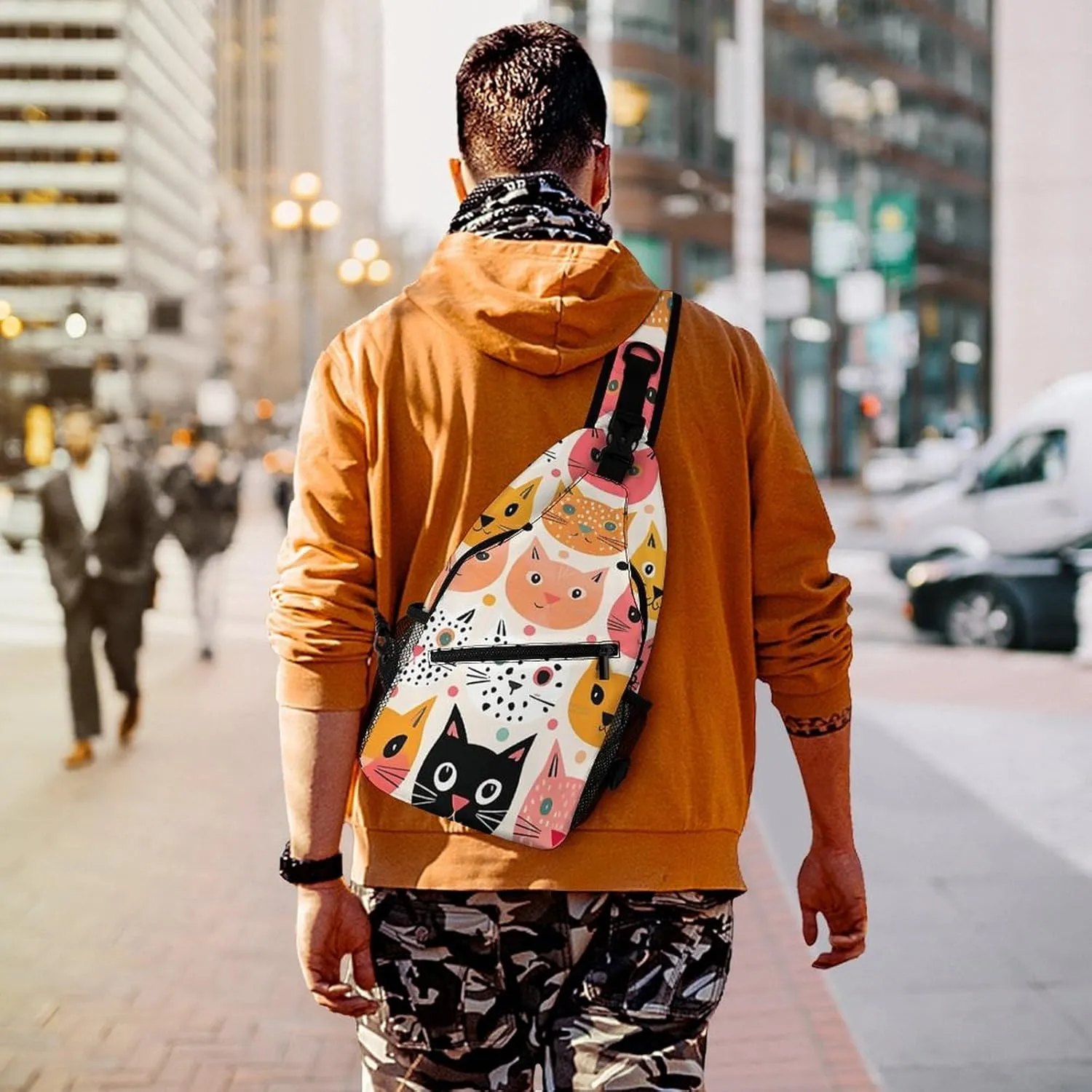 Sling Bag for Women Men Chest Bag Cat Facial Expressions Daypack Fanny Pack Cross Body Bag for Traveling