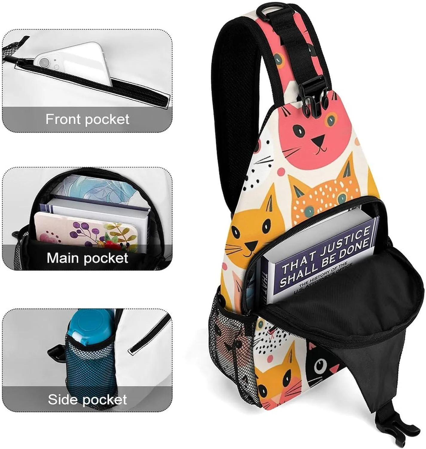 Sling Bag for Women Men Chest Bag Cat Facial Expressions Daypack Fanny Pack Cross Body Bag for Traveling