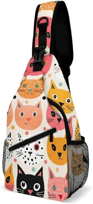 Sling Bag for Women Men Chest Bag Cat Facial Expressions Daypack Fanny Pack Cross Body Bag for Traveling